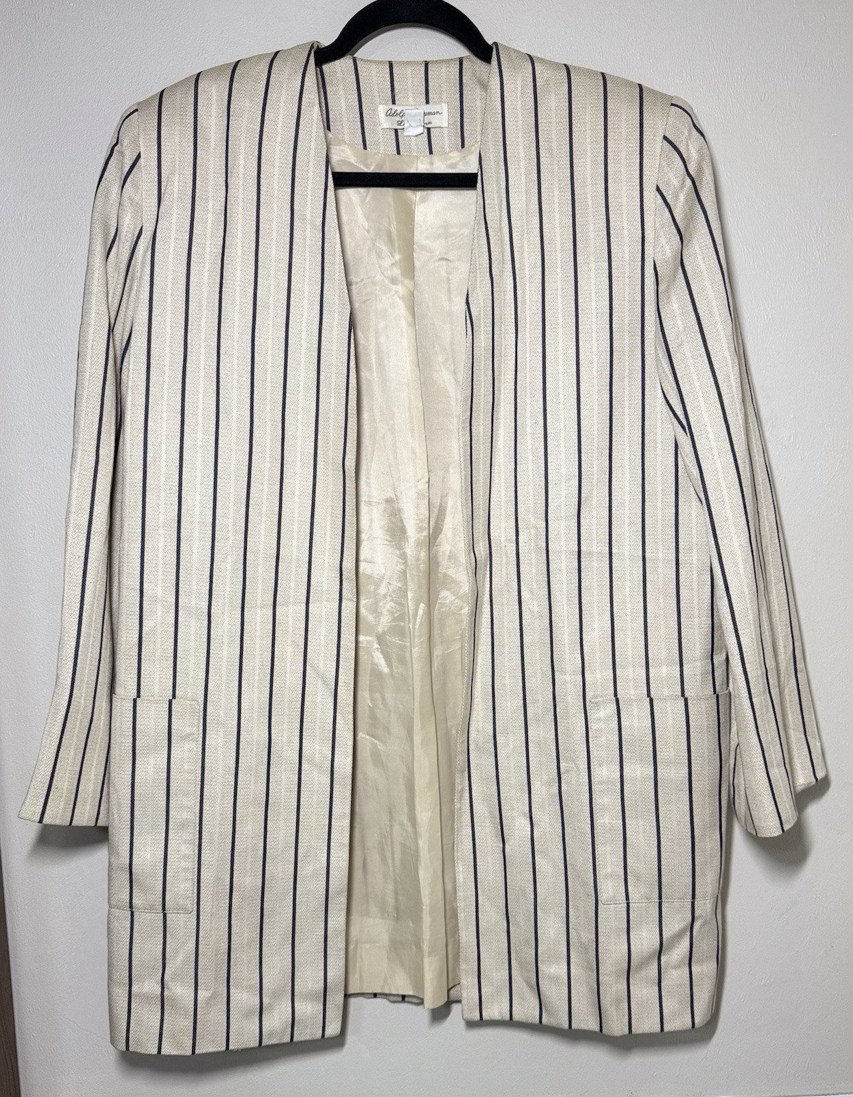 Vintage Adolph Schuman for Lilli Ann Blazer Jacket Women Beige Blue Stripes