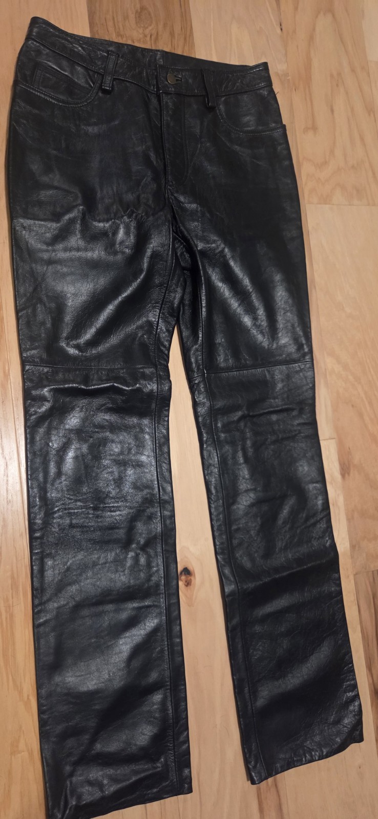 Women’s Vintage Santa Fe Co Lined Black Leather Pants 1970/80s Size 6 31″ Inseam
