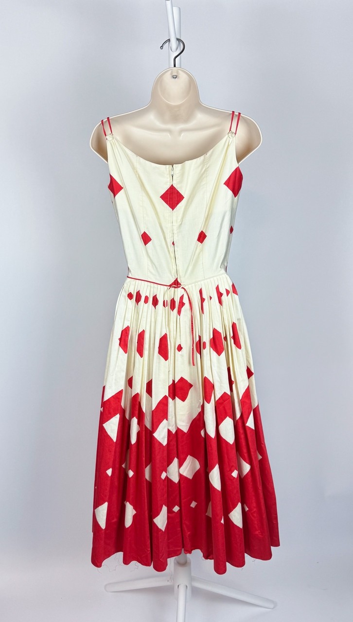 1950s Vintage Red and White Checkered Cotton Swing Dress