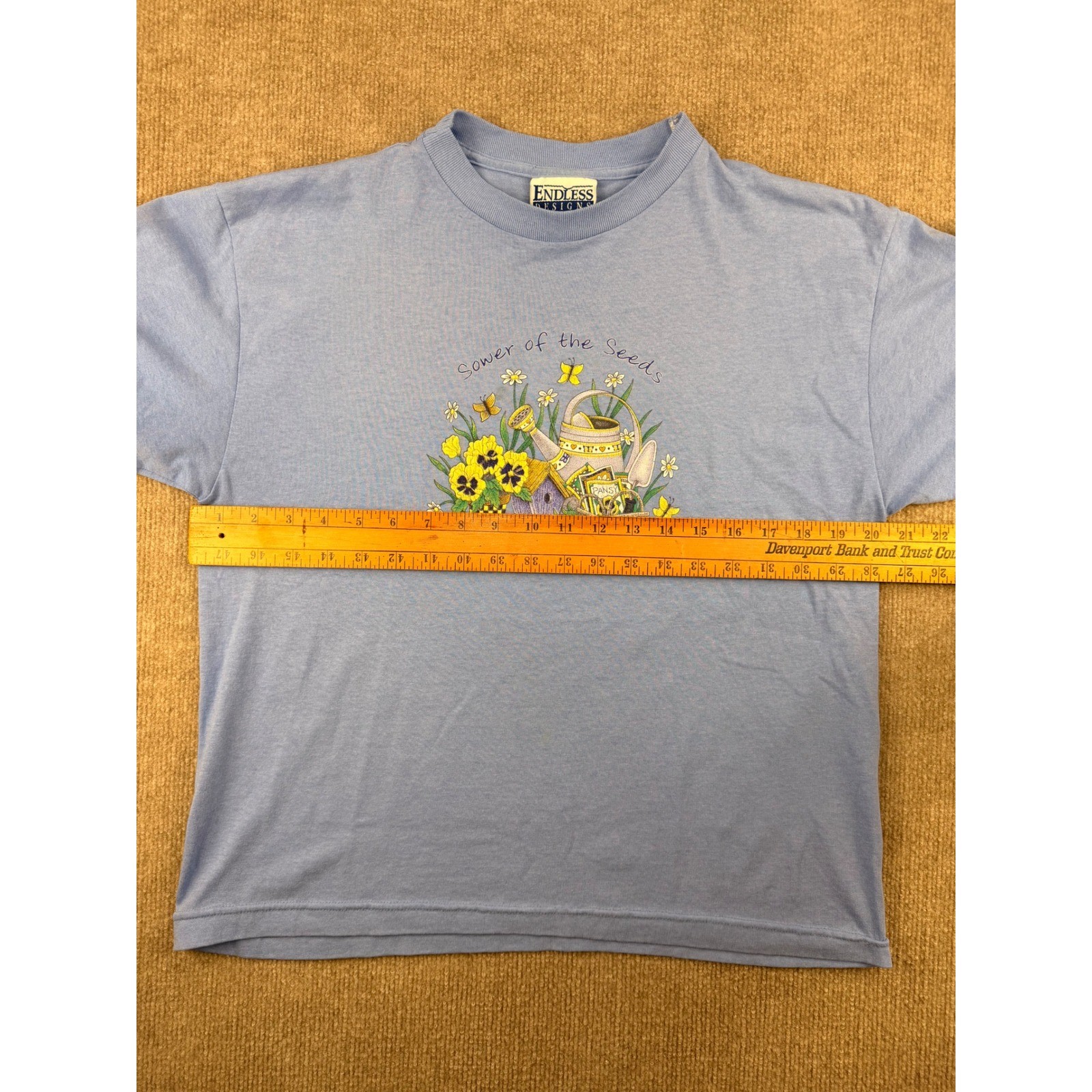 Vintage Endless Designs Gardening Graphic T-Shirt Blue Sower of the Seeds L/XL