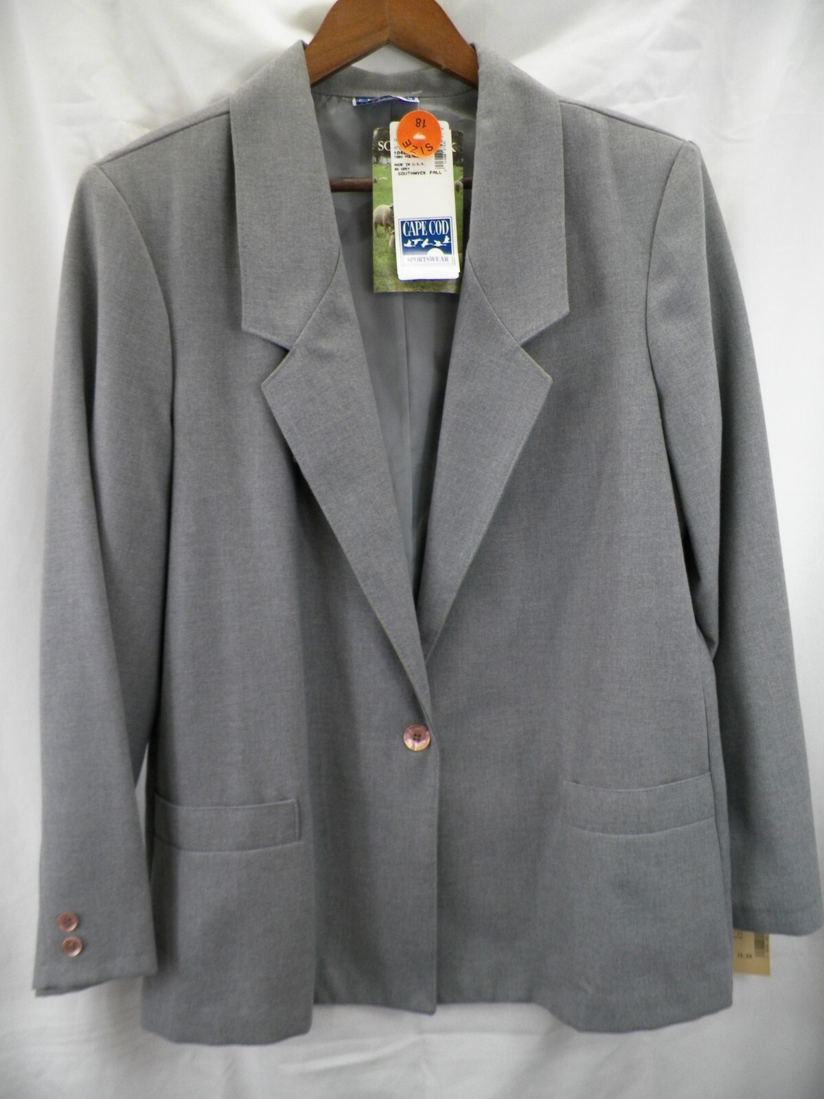Boyfriend Blazer Cape Cod Sportswear Gray Southwick Flannel Shoulder Pads VTG