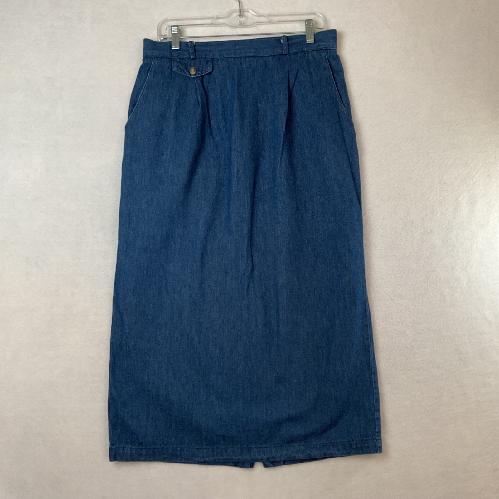 Bushwacker USA Vintage Denim Midi Skirt Blue Cotton Pleated High Waist Size 14