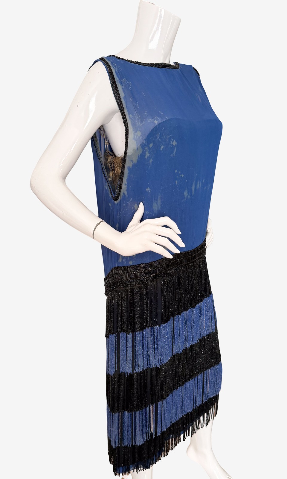 Antique 1920s Flapper Dress Silk Chiffon Beaded Fringe Art Deco