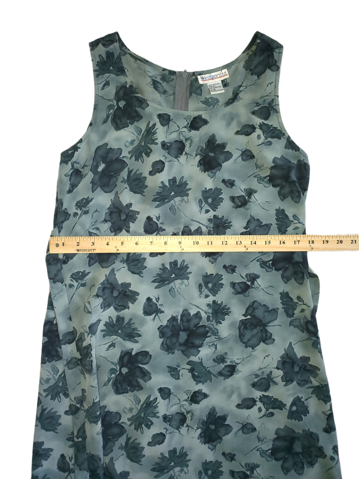 Vintage 90s/00s Westport Ltd Blue Watercolor Sheath Dress Tieback S10 M/L