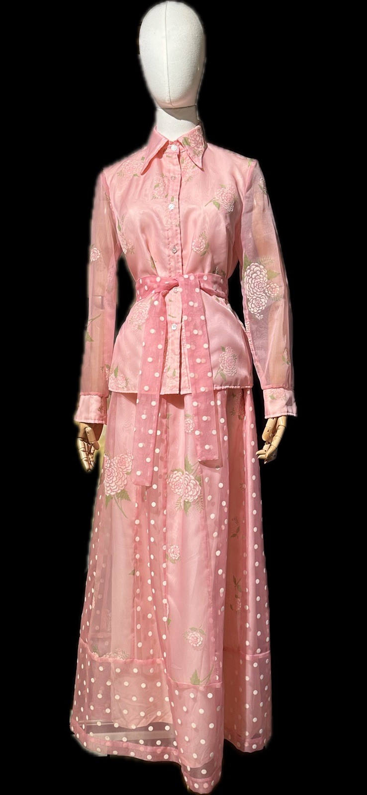 GREENECASTLE of Cali Pink Flocked Floral Polkadot Hostess Maxi Dress Set 12