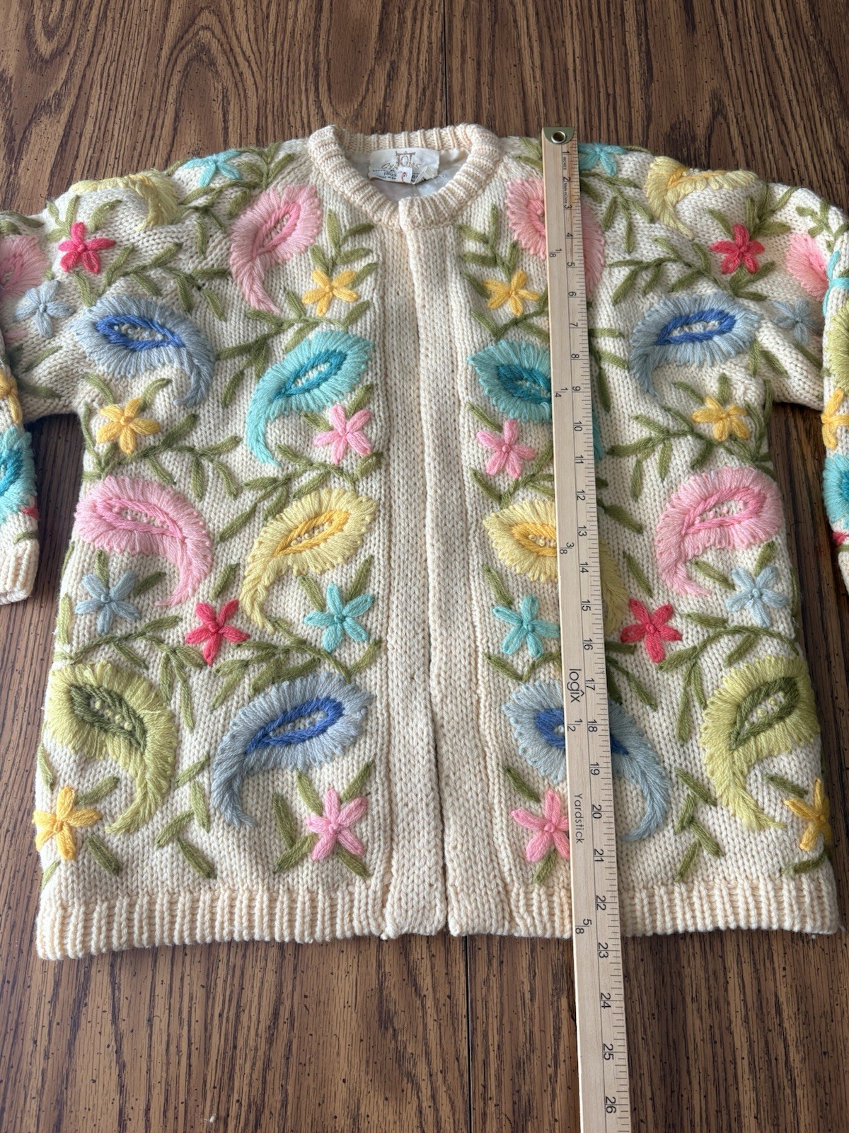 Cyn Les 100% Wool Knit Sweater Vintage 1950s 1960s All over Paisley Floral Sz M