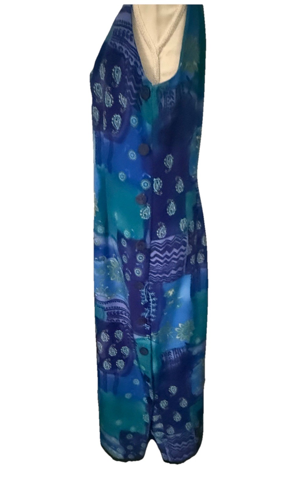 Vintage R&K Originals Maxi Dress Sz12 Blue Purple Turquoise Paisley&Floral Print