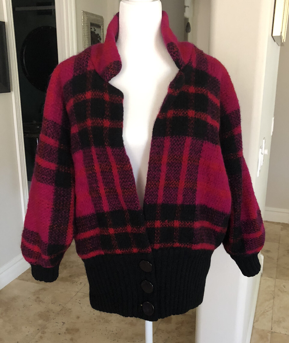 Carlisle Couture Wool Plaid Oversized Cardigan L