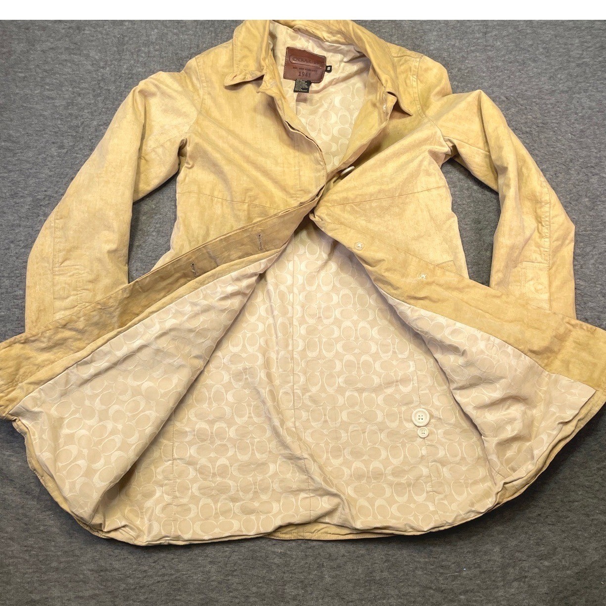 Coach 1941 Womens Small Coat Jacket Boho Chic Tan Button Collared Casual Stylish