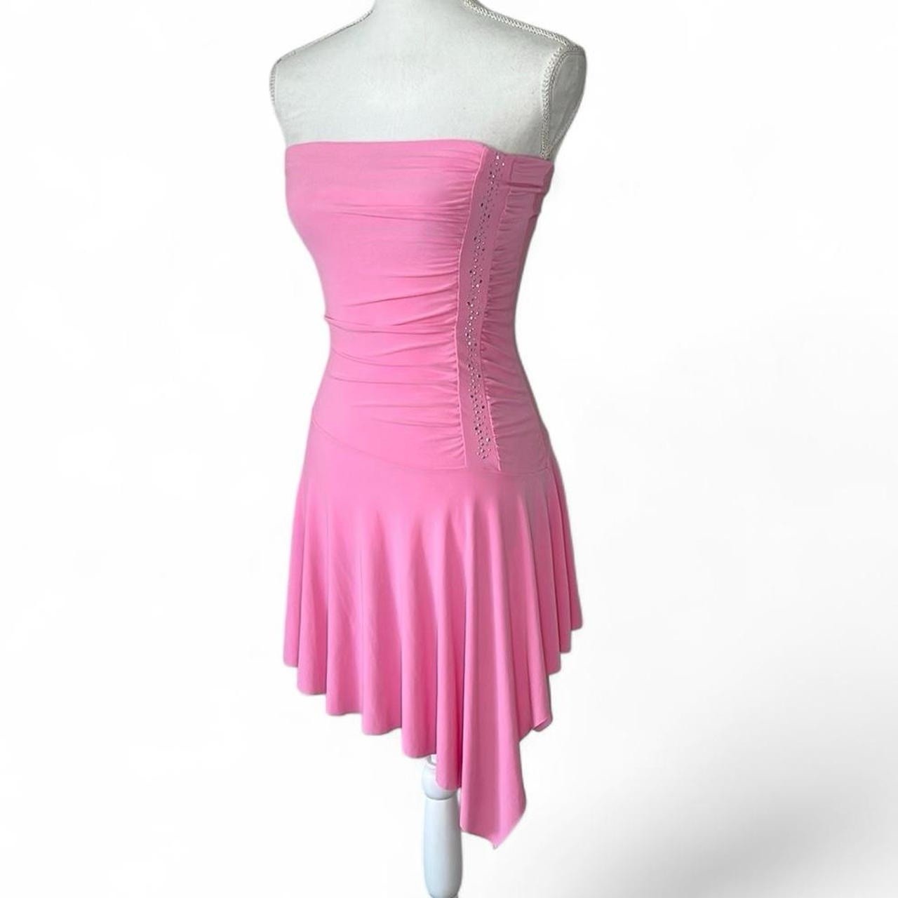 90s Vintage Tube Dress Asymmetrical Pink Sparkle Tagged L Fits Like XS/S
