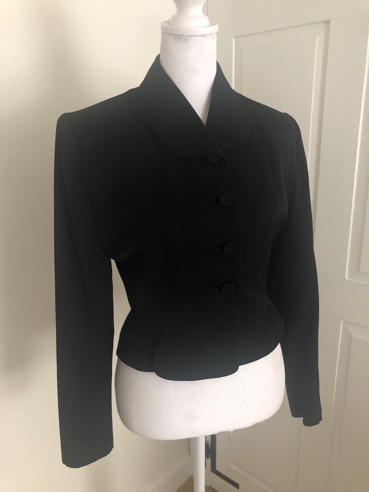 Vintage 1950s Black Jacket Blazer XS S New Look Chic Classic Tailored 100% Wool
