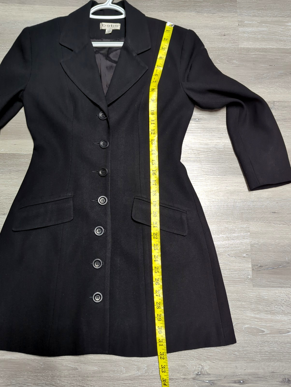 Vintage Bebe Black Crepe Coat Dress Size 4 Professional 90s Y2K Corpcore