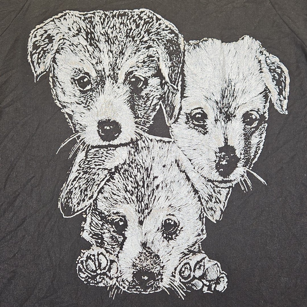 VTG 70s 80s Nancy Scott Pullover Puppy Dog Shirt Sz 44 Black 3/4 Sleeve USA Made
