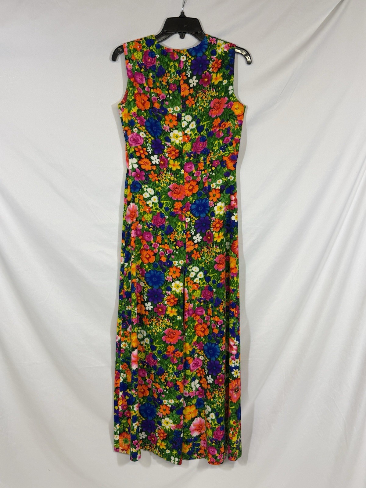 Vtg 60s 70s Neon Flower Power Floral Maxi Dress Sleeveless Mod Hippie Boho Retro