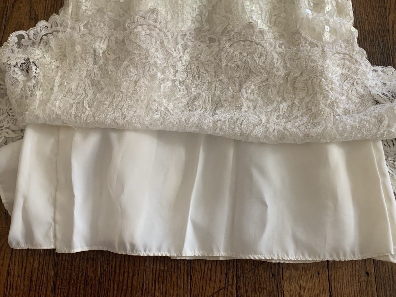 Vintage 80’s-90’s Sequin Beaded Ivory Formal Dress Gown Bow Sleeves Wedding Prom