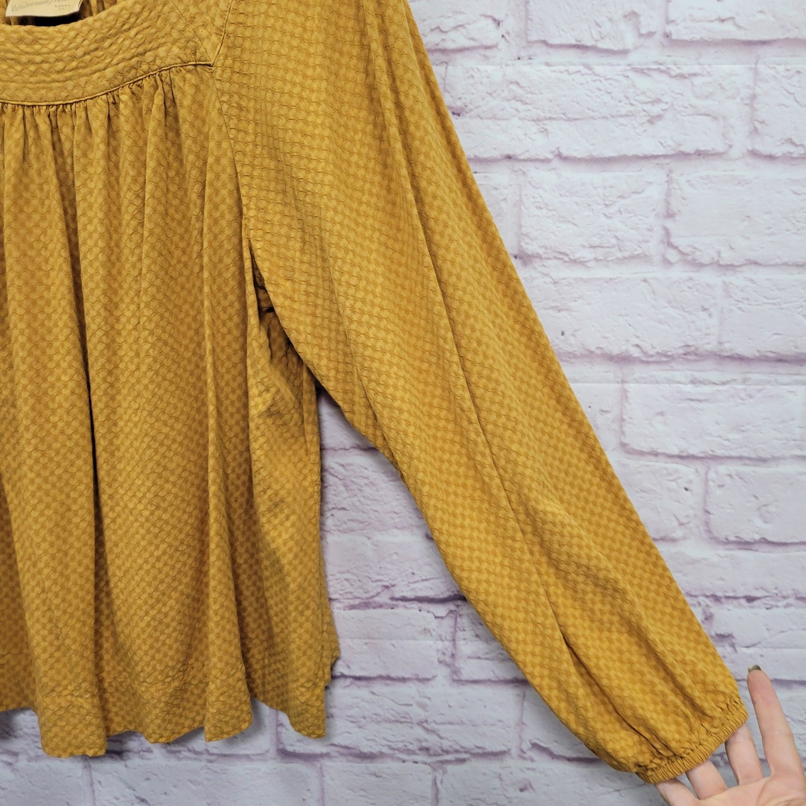Universal Thread Textured Yellow Square Neck Blouse L Boho Cottagecore Prairie