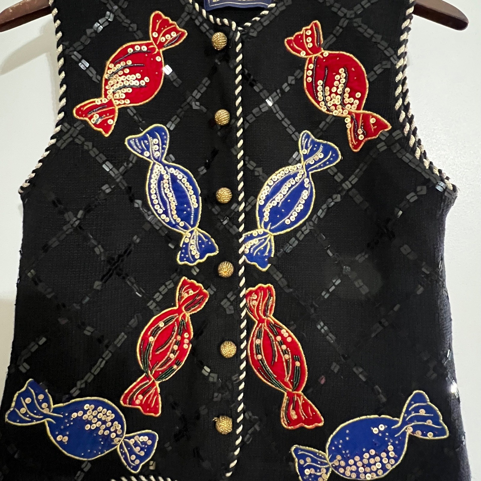 Vtg BellePointe Christmas Sweater Vest Candy Beaded Novelty 90s Women’s Small