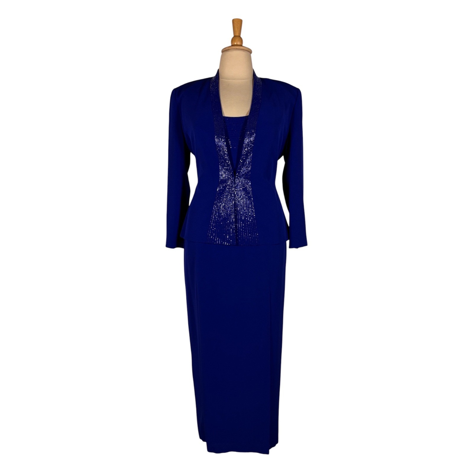 Vintage 90s Daymor Couture Royal Blue Jacket Dress Set 14 Mother of Bride Gown