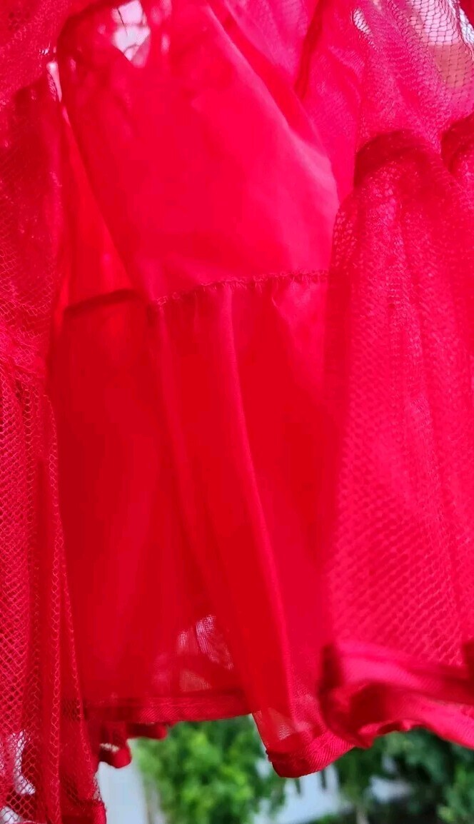 VTG 60’s MALCO MODES RED CHIFFON RUFFLED TIERED PETTICOAT SLIP USA Vanity Fair S