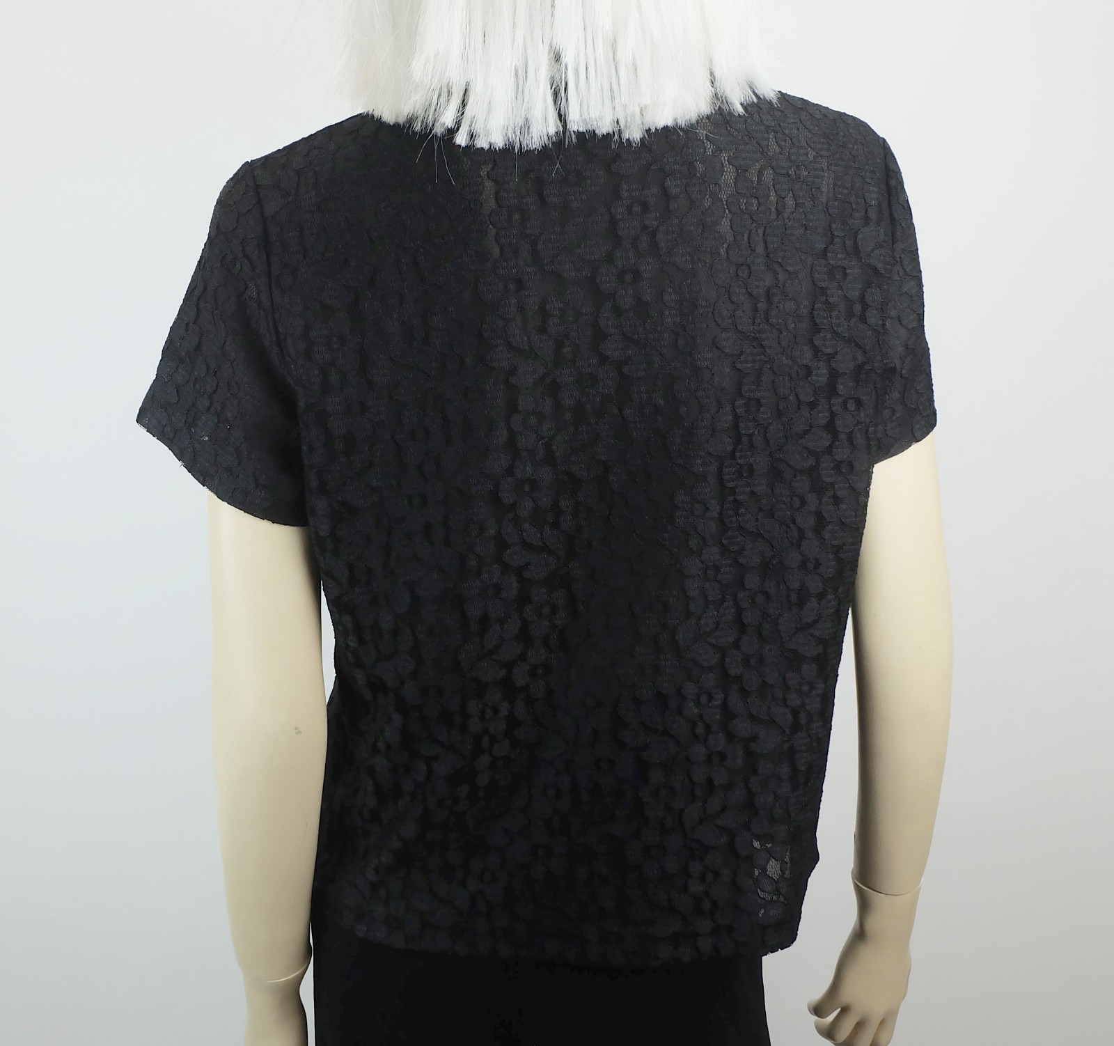 50s 60s vintage blouse women’s blouse black lace blouse with satin collar size 40