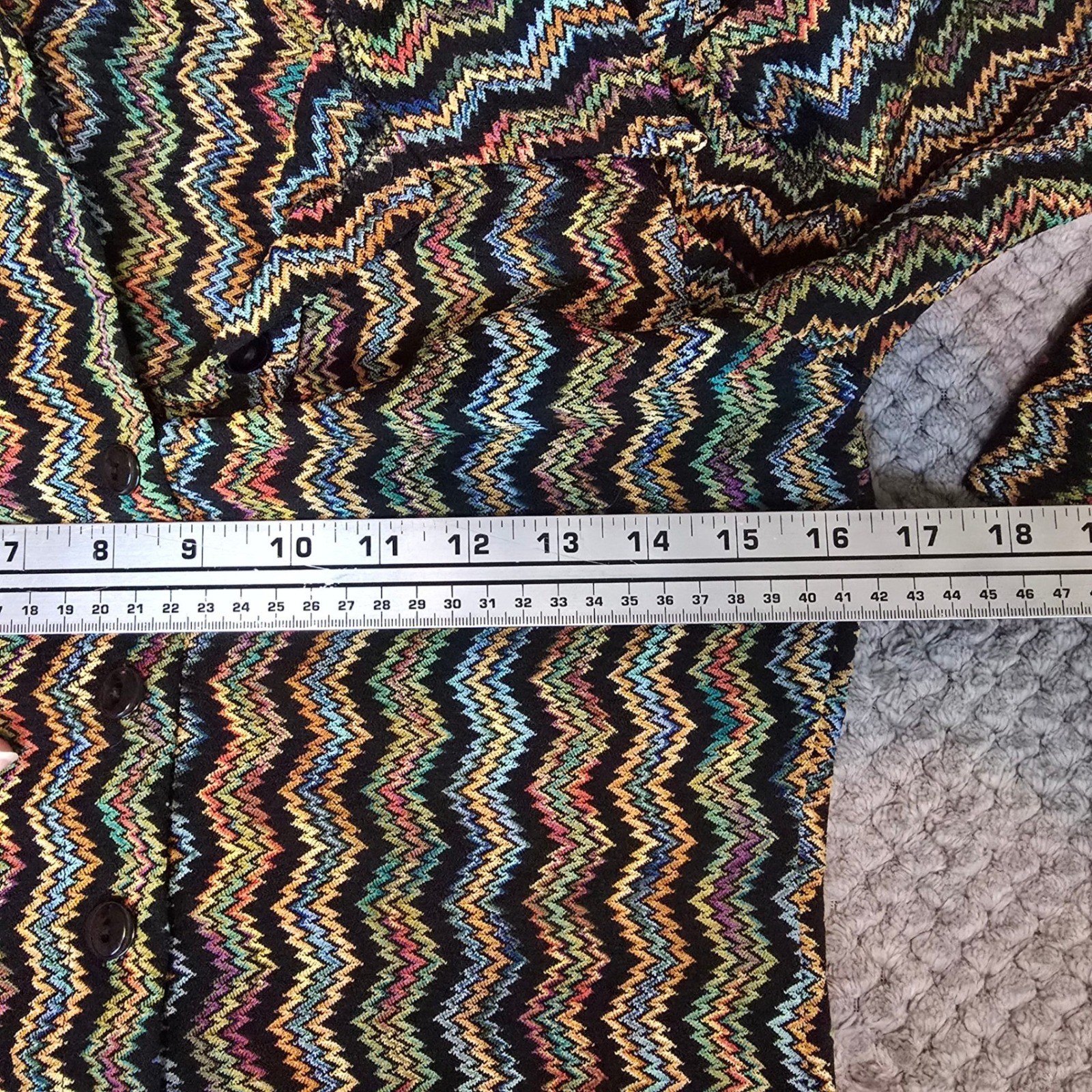 VTG 70s 8 Track Multicolor Chevron Zig Zag Knit Button Up Shirt Disco Retro