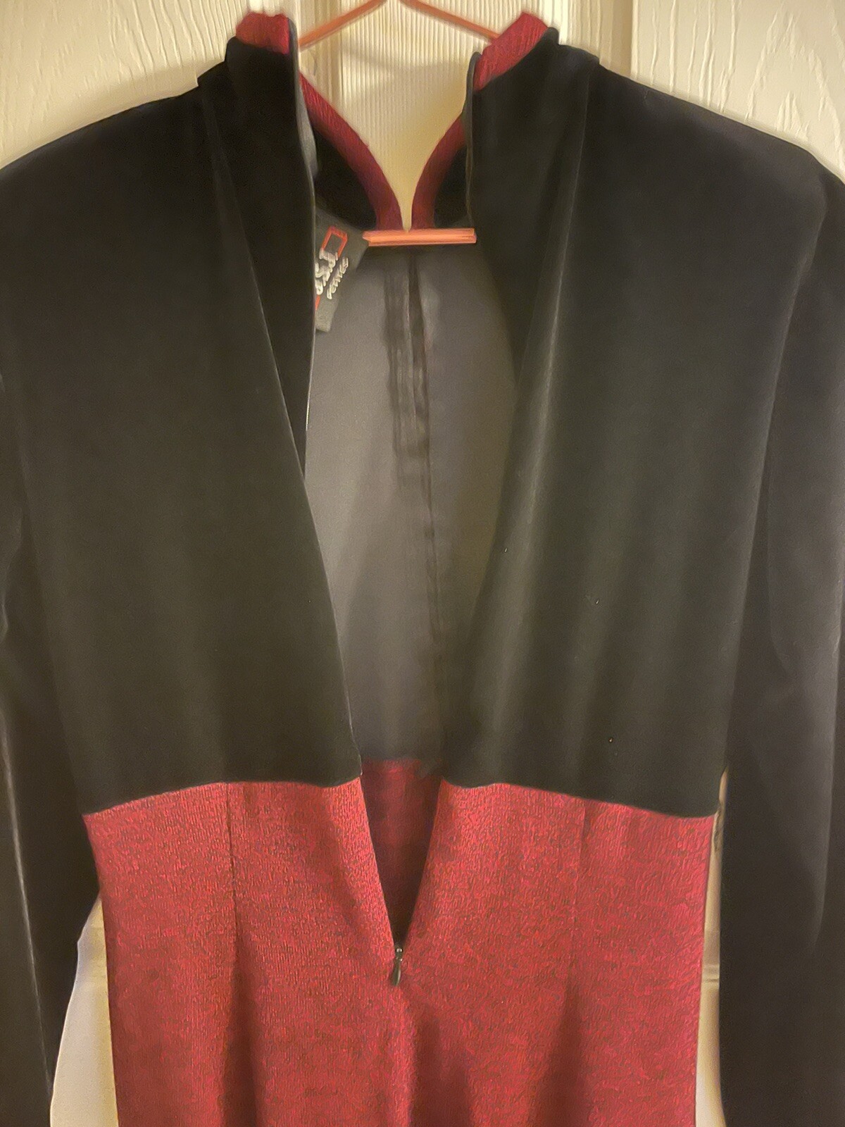 90s 80s JSJ shoulder pads Black Red Maxi dress Velvet Regency Long Med/L 40w