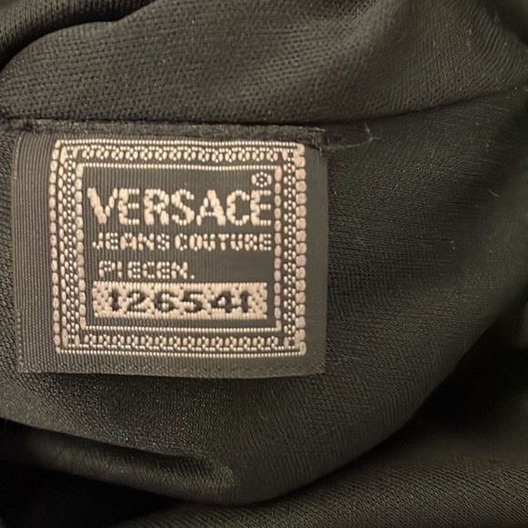 Vintage Versace Jeans Couture Black Feather Textured One Shoulder Women’s