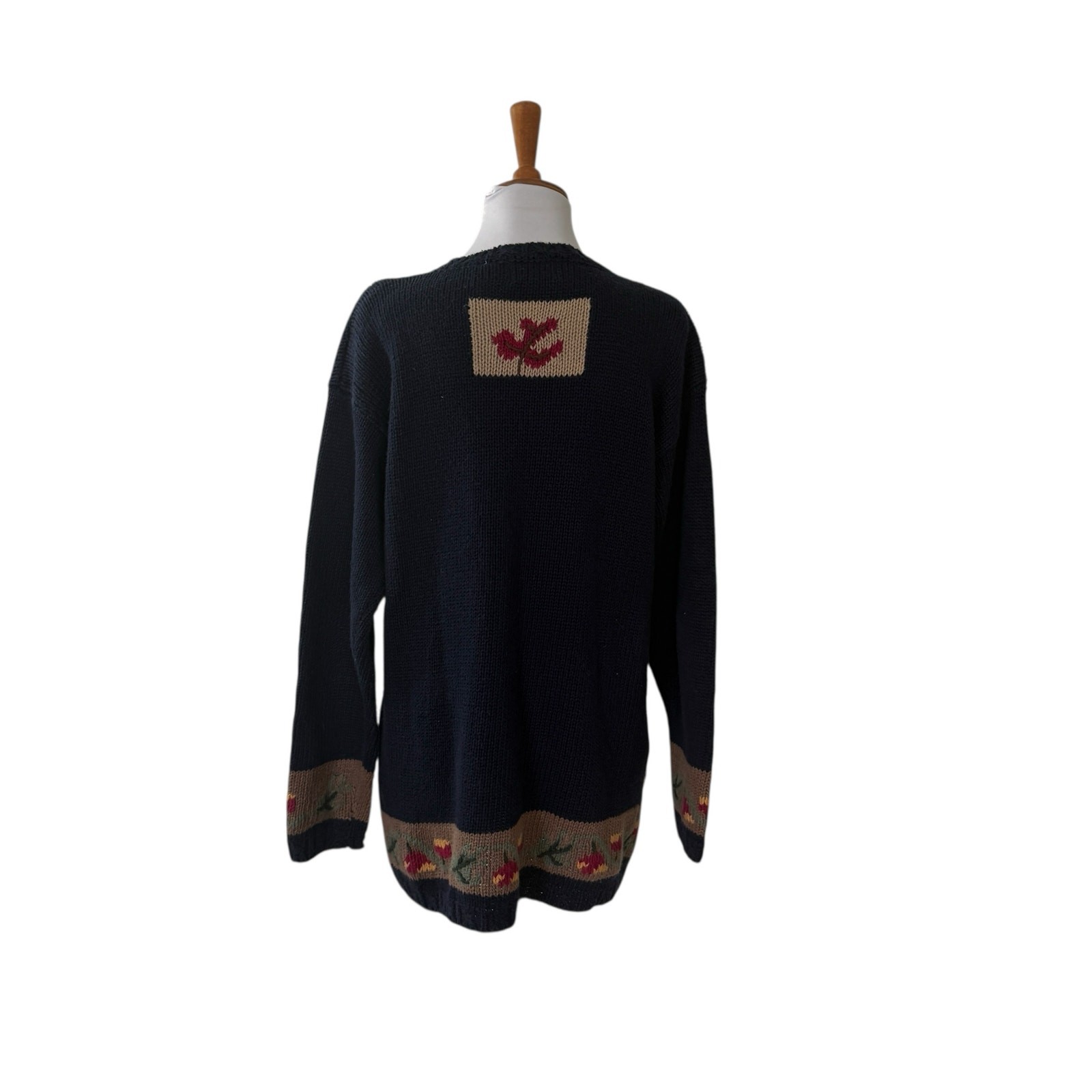 Vintage Floral Novelty Knit Floral NavyOversized Sweater M
