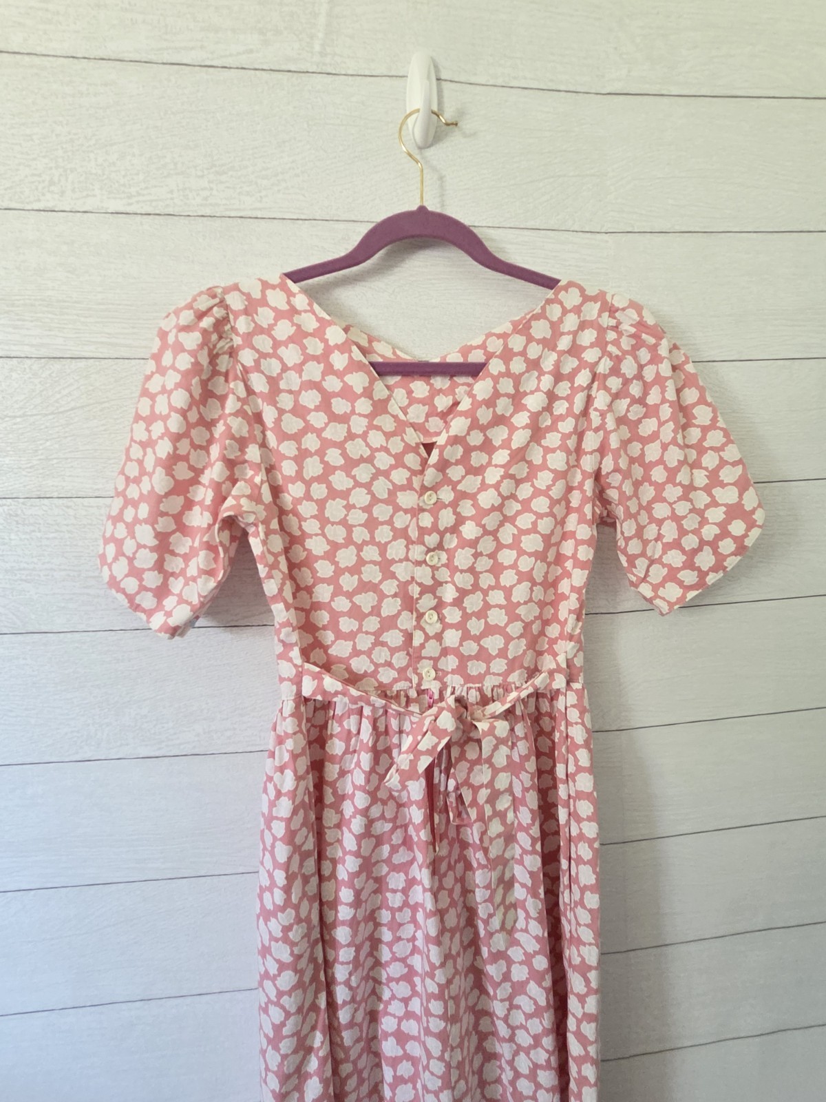 VTG Lanz Originals Dress 7/8 Pink Floral Cotton Tea Dress Cottage Core Belted