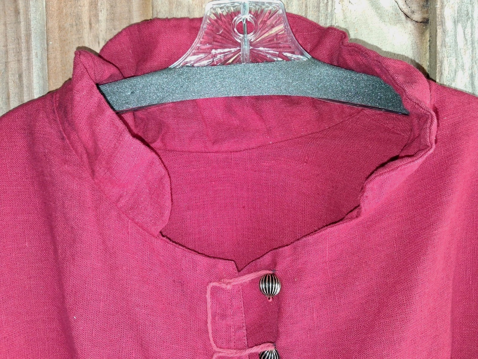 Renaissance Festival Heavy Red Linen Long Cloak Handmade XL Gold Buttons