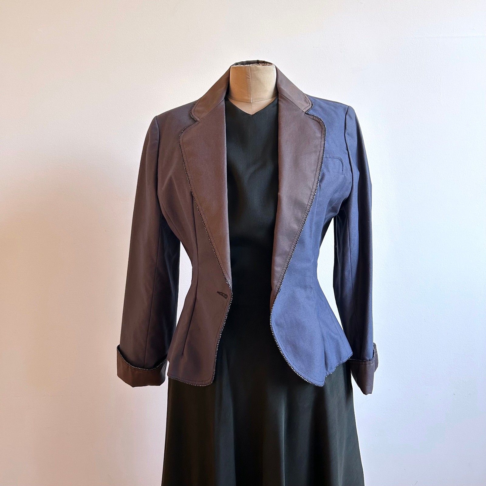 1950s Vintage Purple Twill Studded Trim Tailored Jacket Maisel Era sz S 6 8 50s