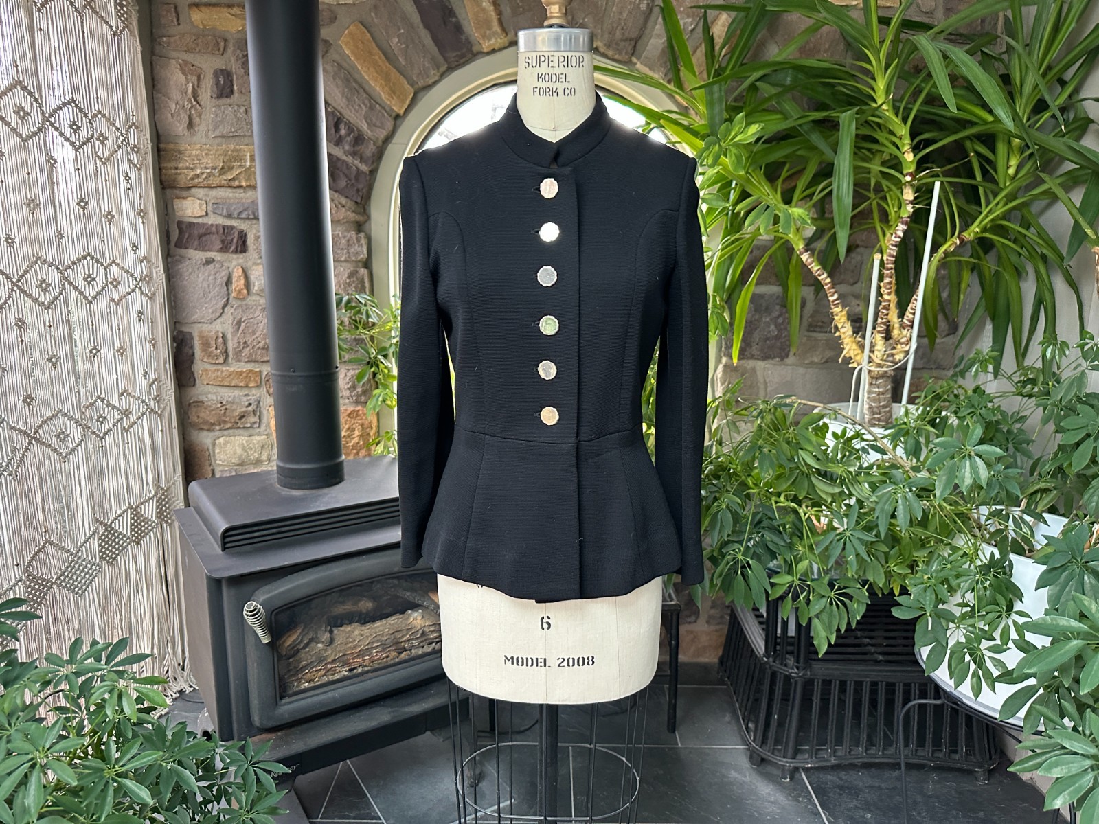 Vintage 1960s Black Wool Knit Fitted Jacket Kimberly