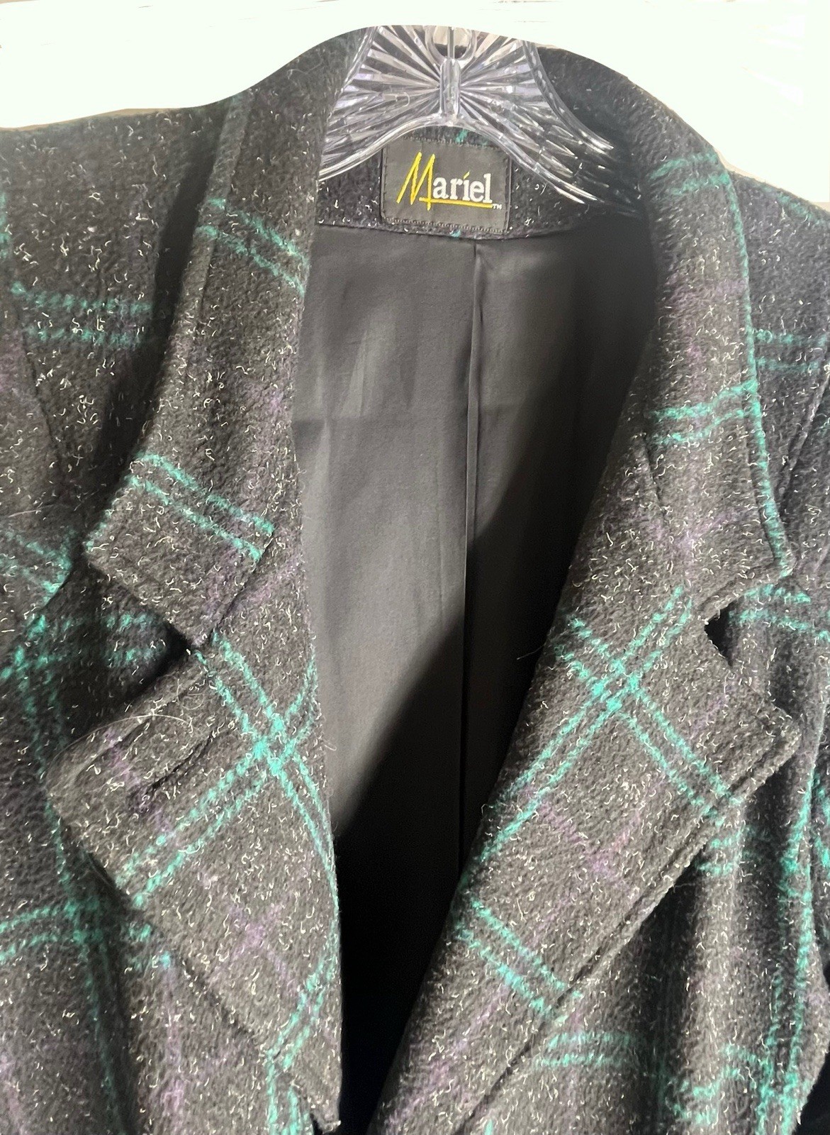 Blazer Size 18 Vintage 1980 Mariel shoulder pads Black And Green Wool Blend