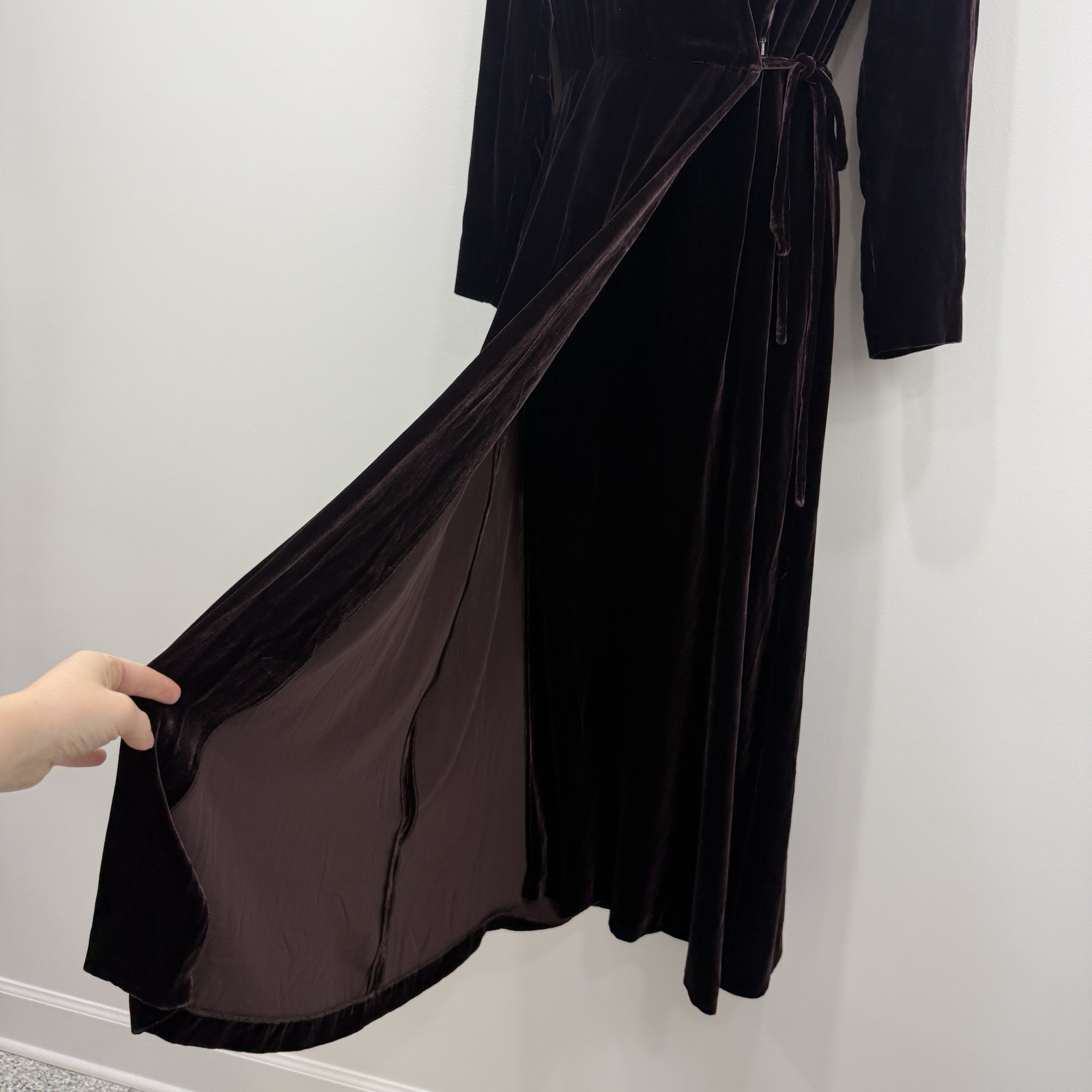 VTG Barry Bricken Silk Velvet Dress 4 Brown Whimsigoth Maxi Elegant Event Wrap