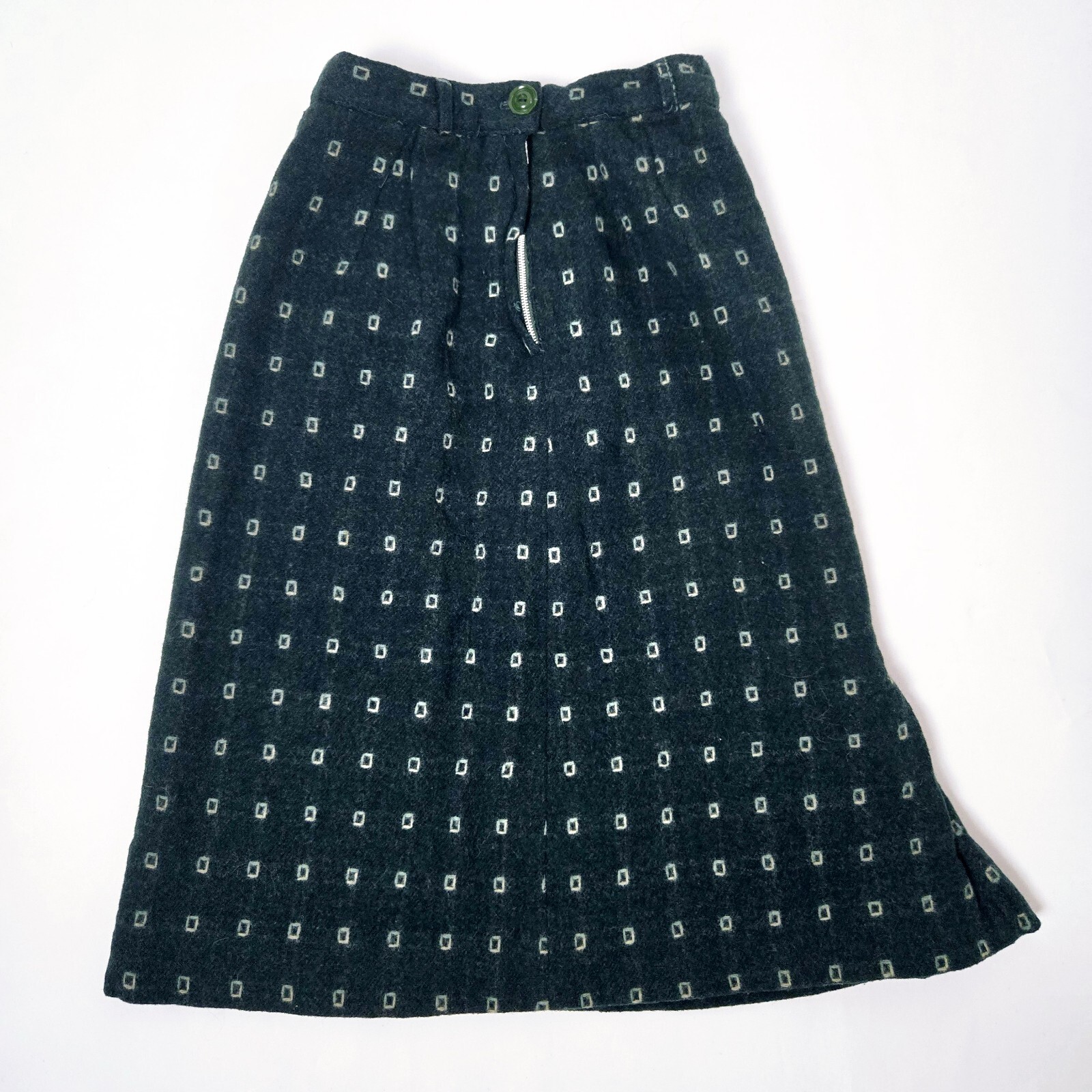 VTG 1950s Green Atomic Square Wool Skirt By Lampl Fashions Ohio Midi 25” Waist