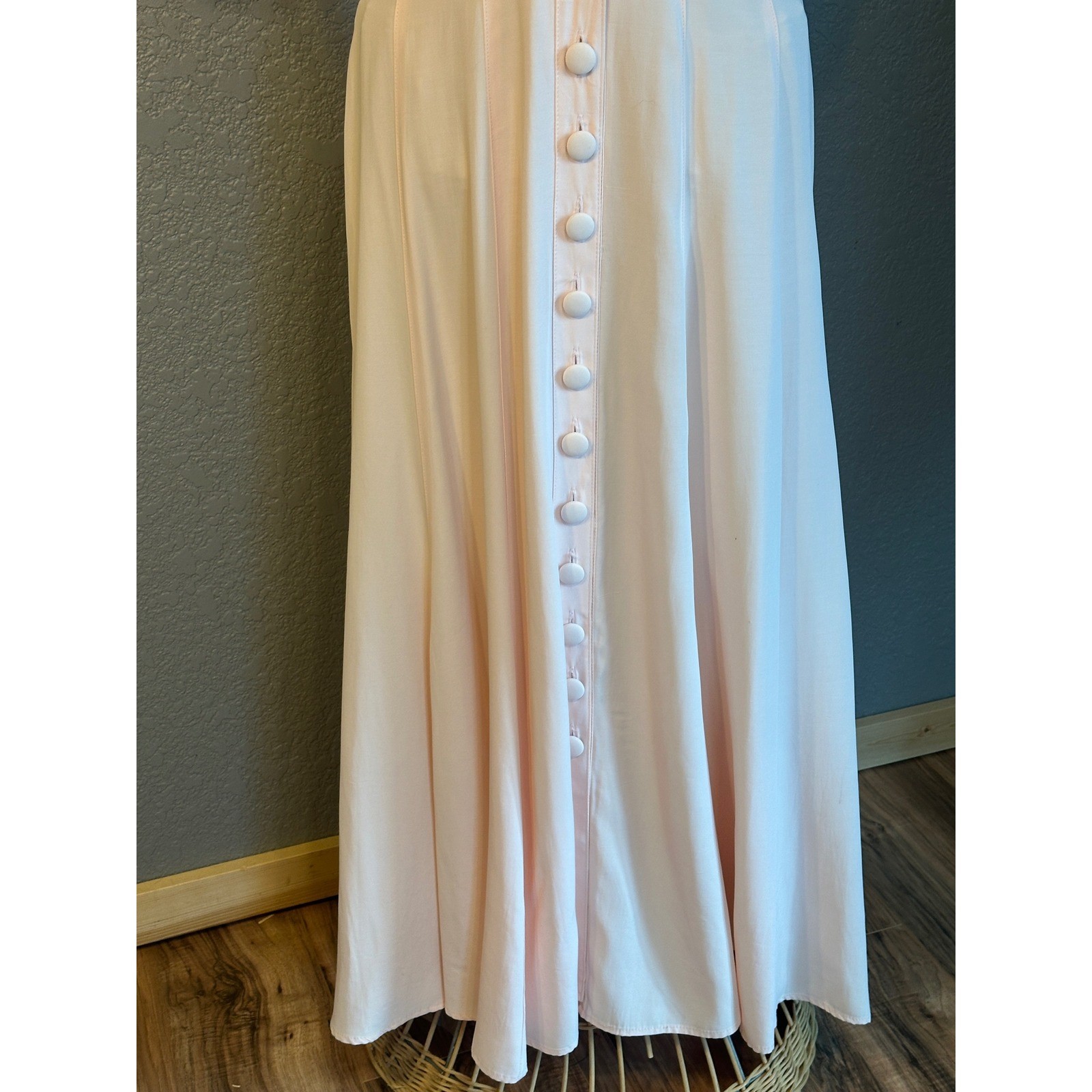 Vtg Karen Alexander 8 Pink Sailor Collar Maxi Dress Bows Button up Cottagecore