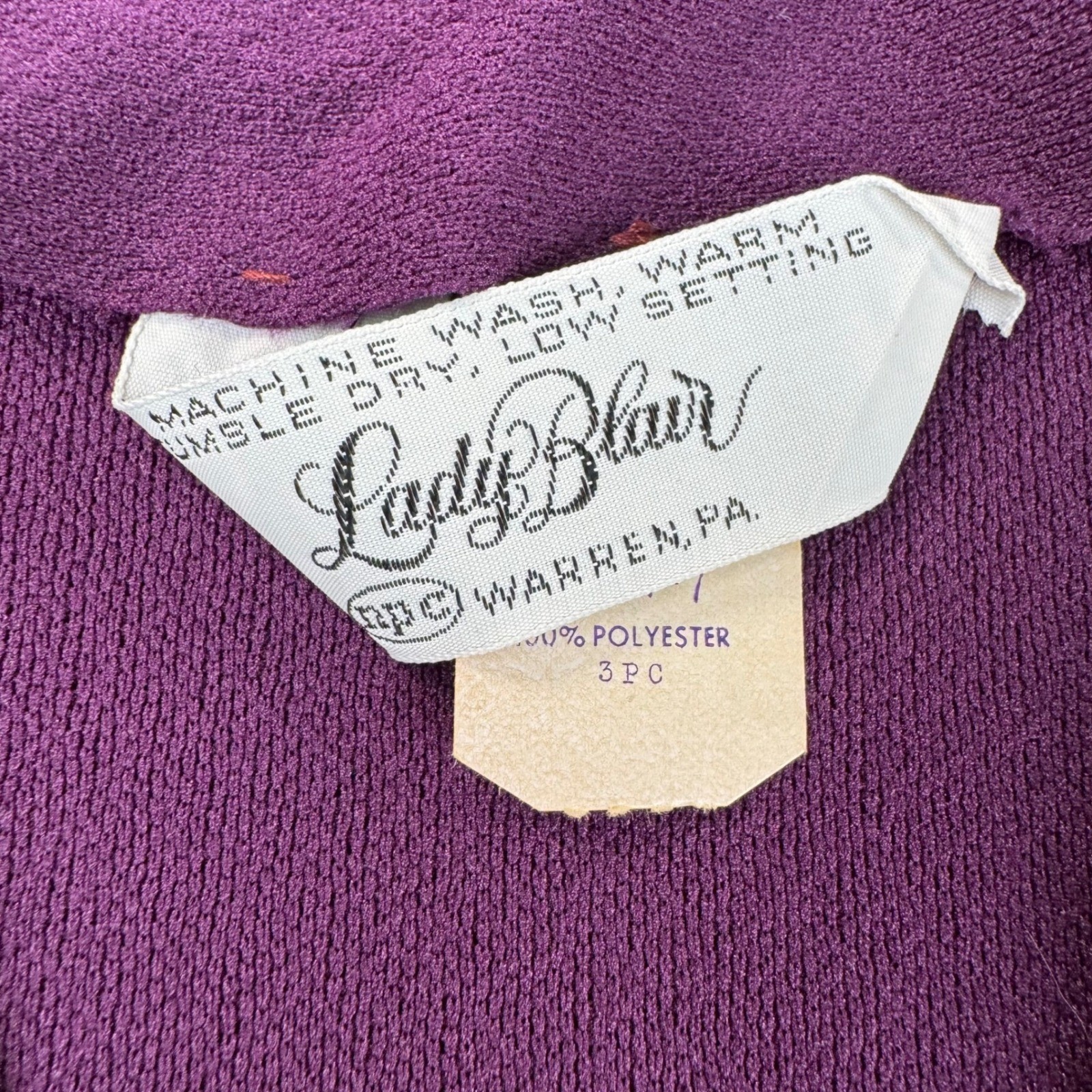 VINTAGE Lady Blair Cardigan Vest Set Womens 7 Purple 70s ILGWU Contrast Stitch