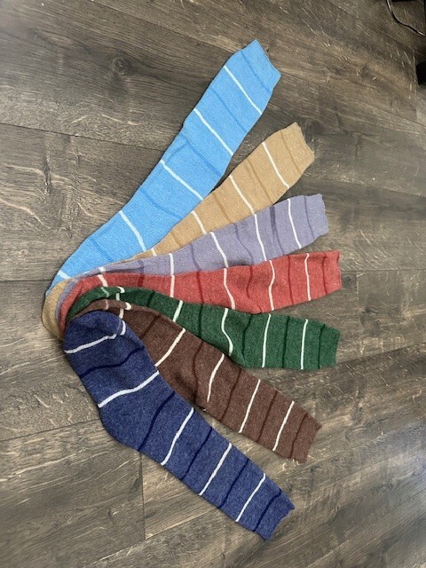 VTG 80s Striped Socks Sample Set NOS Mis Matched 7 pcs Red Brown Grey Blue Tan