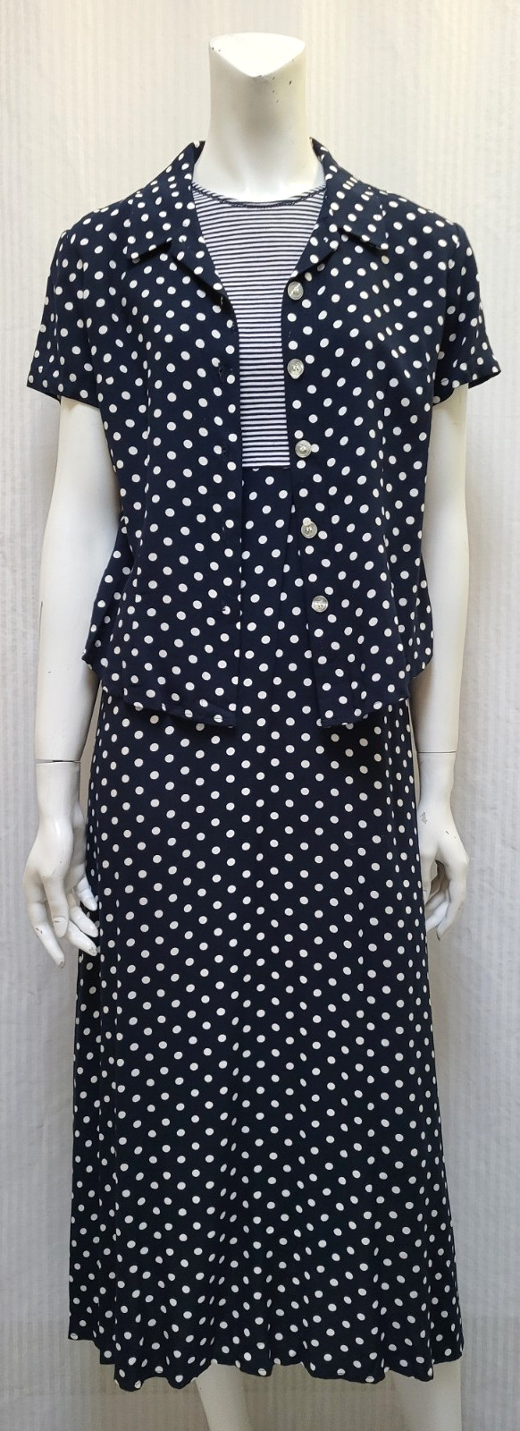 Vintage 2 Piece EXPO Blue Polka Dot Stripe Dress & Top Set – Size S