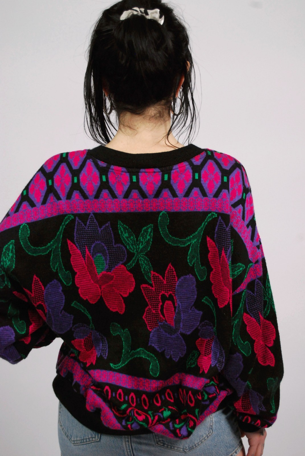 80s Neon Sweater (L) large black pink vintage womens graphic new wave indie cool
