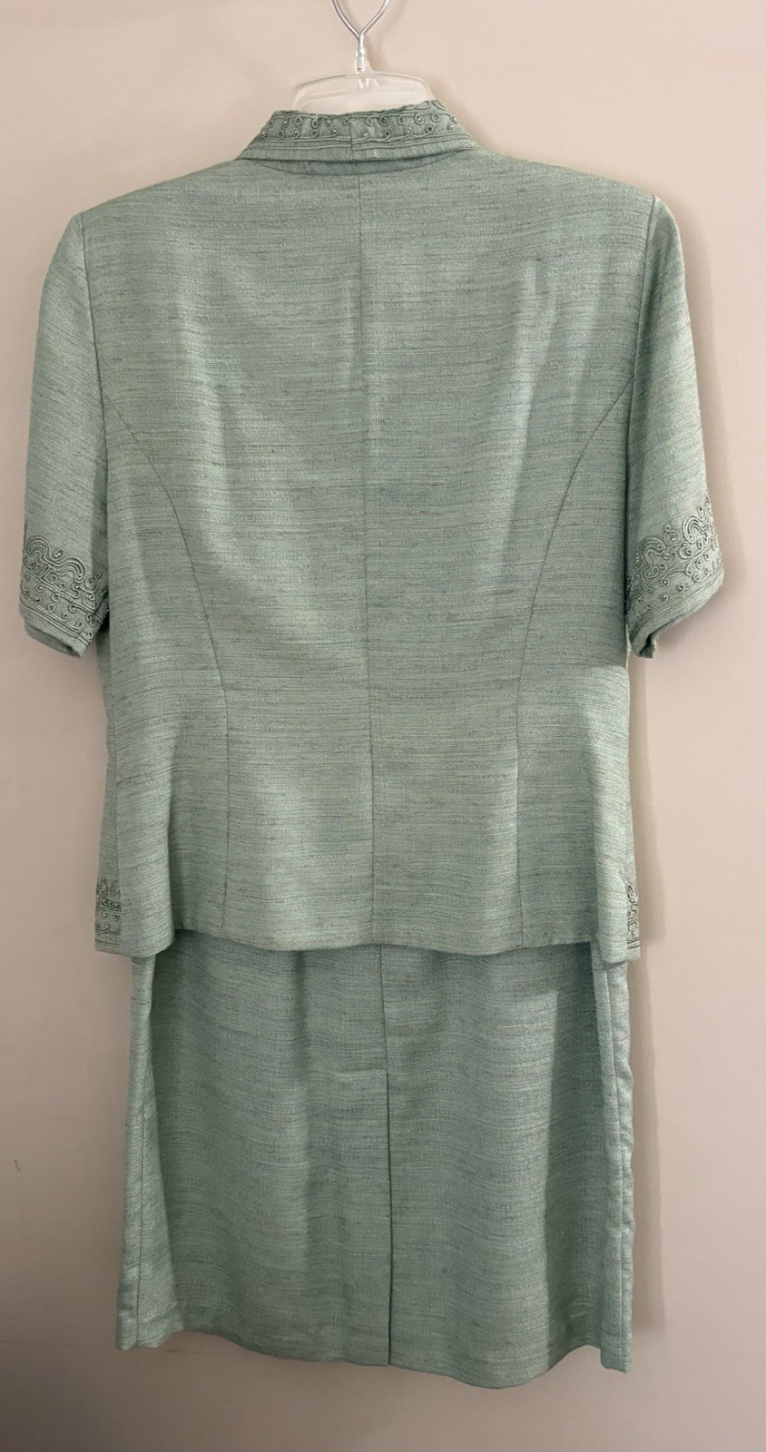 Vintage Karin Stevens Regency-Lite Two Piece Embroidered Skirt Suit Green Size 6