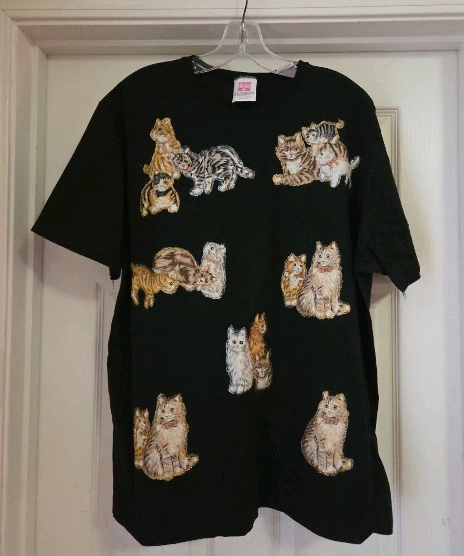 Vintage Womens Cat Dog T Shirt Size XL Granny 90s Made In The USA