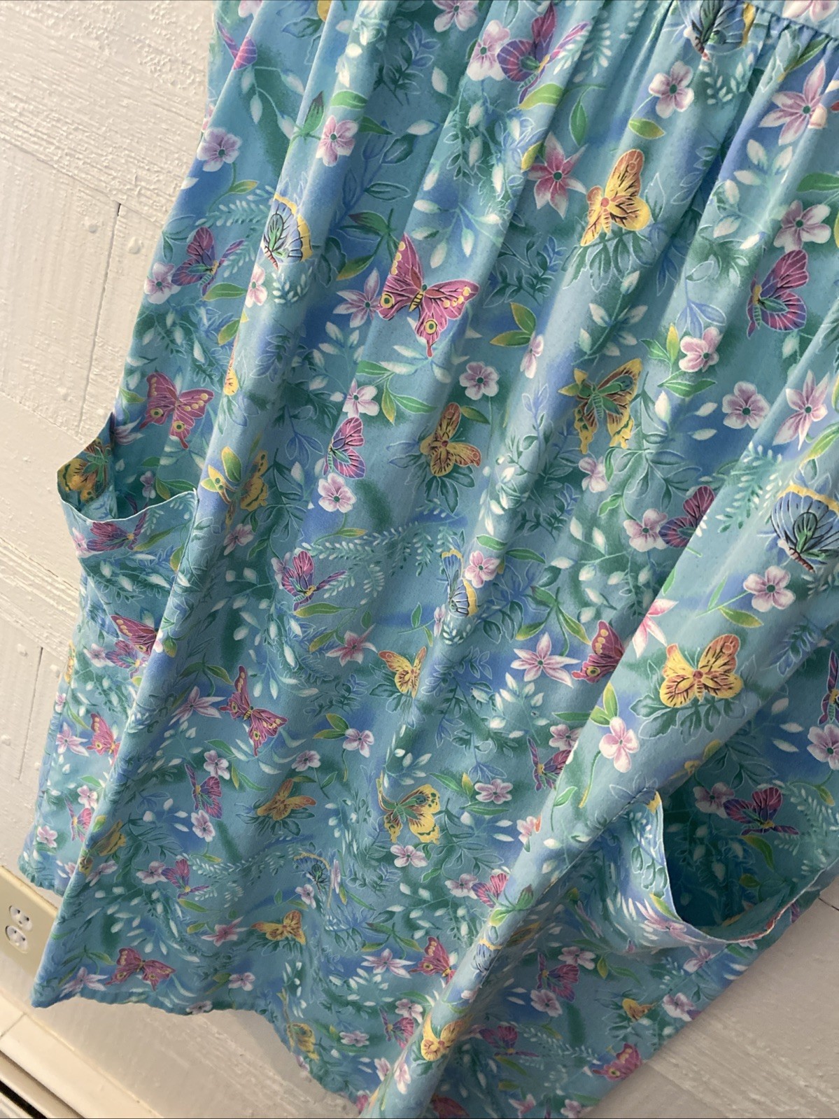National Muumuu House Dress Vintage Boho Cottagecore Blue Floral Butterfly 2X