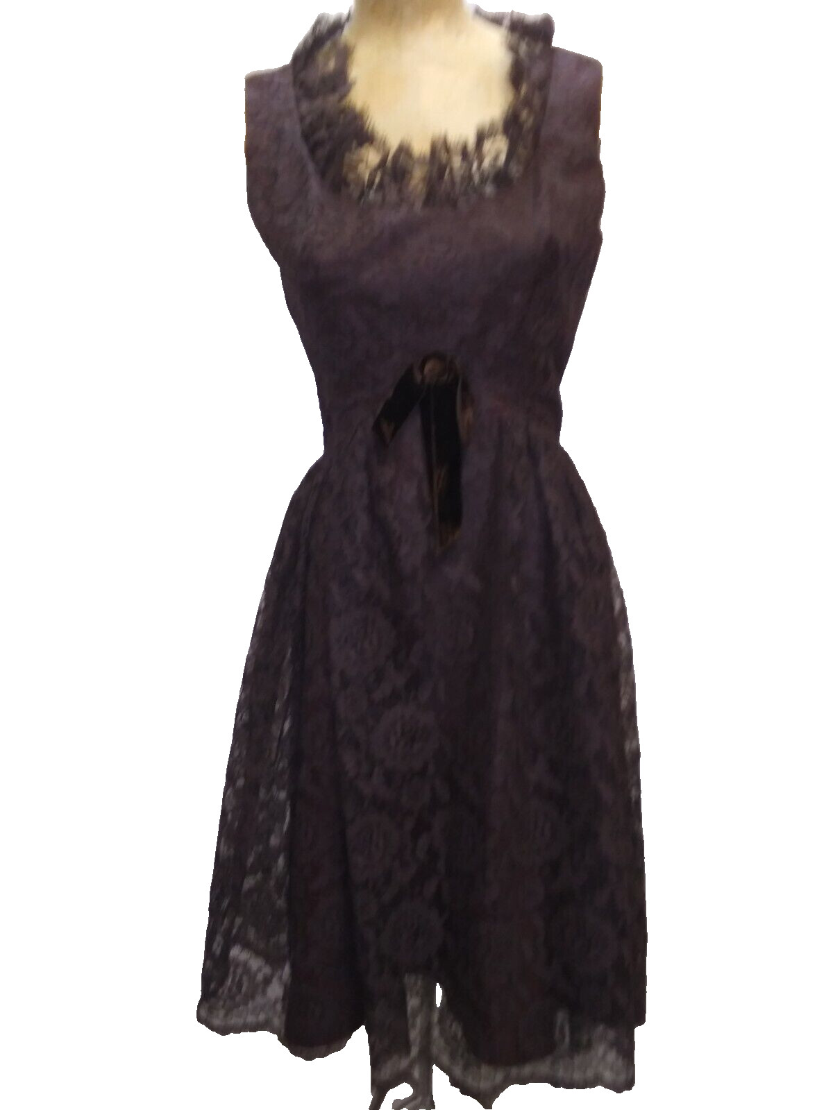 Vintage 1960’s Chocolate Brown Rayon Lace Mod Cocktail Dress by Arkay S/M