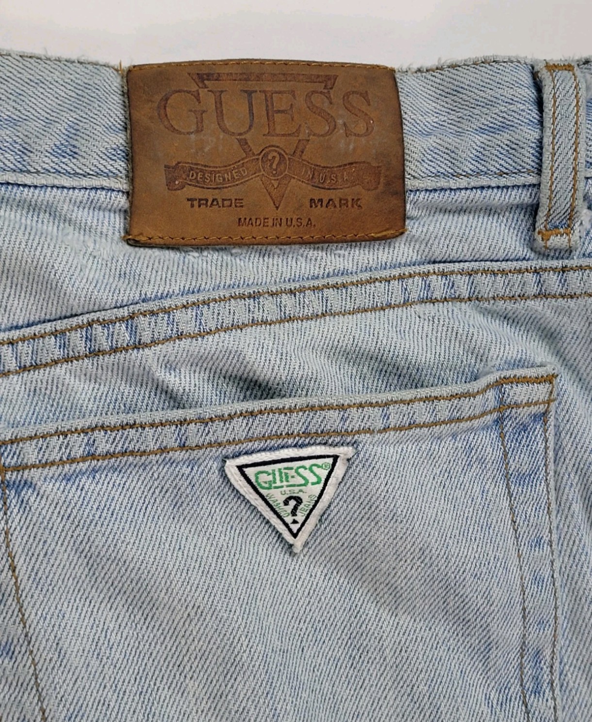 Vintage Guess 10001-30 USA Made Denim Jeans Tag 35″×27″ Light Wash Frayed Custom