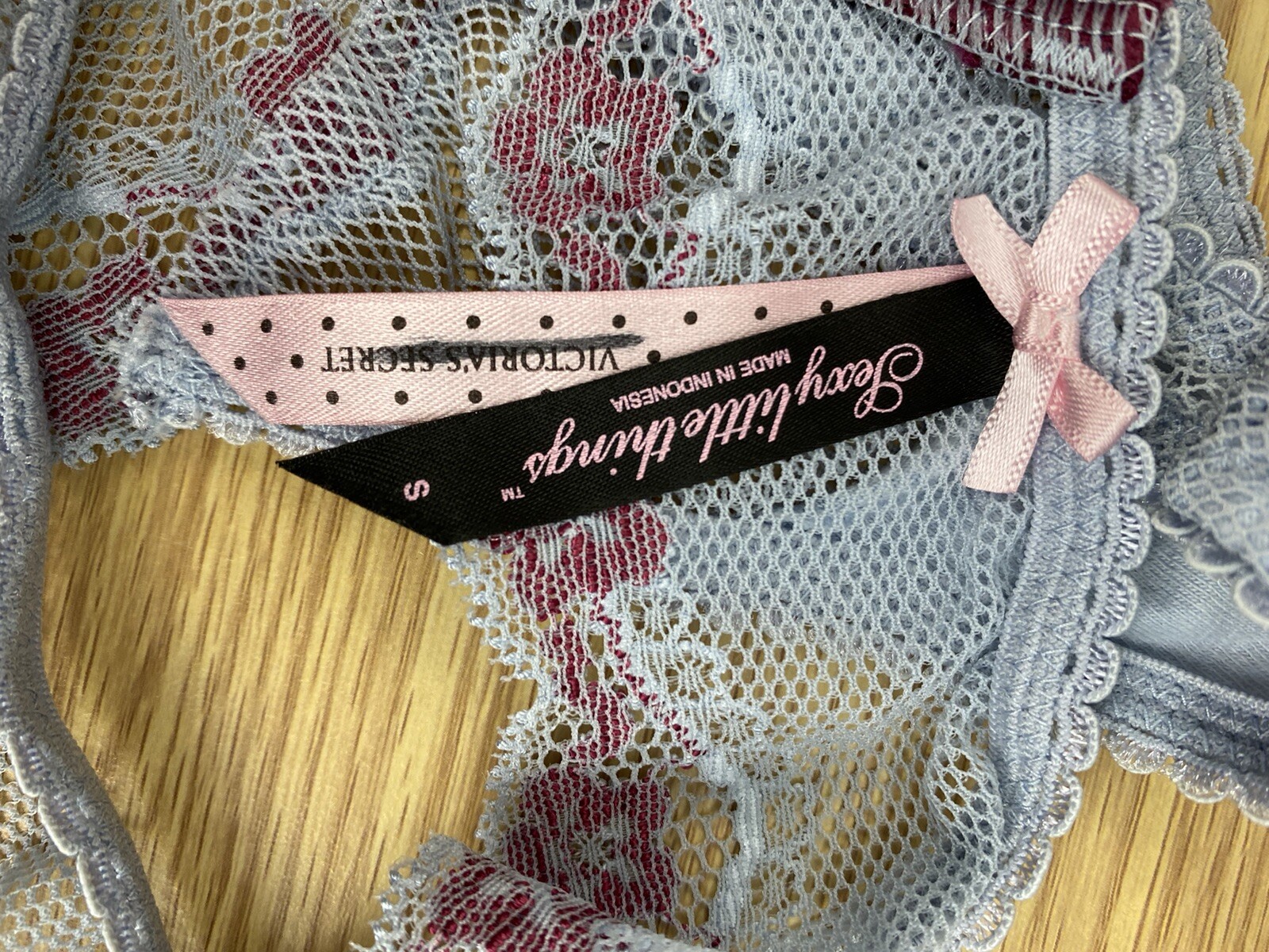VICTORIA’S SECRET Sexy Little Things Blue Tie Laced Up Back Thong Vtg Small Blue