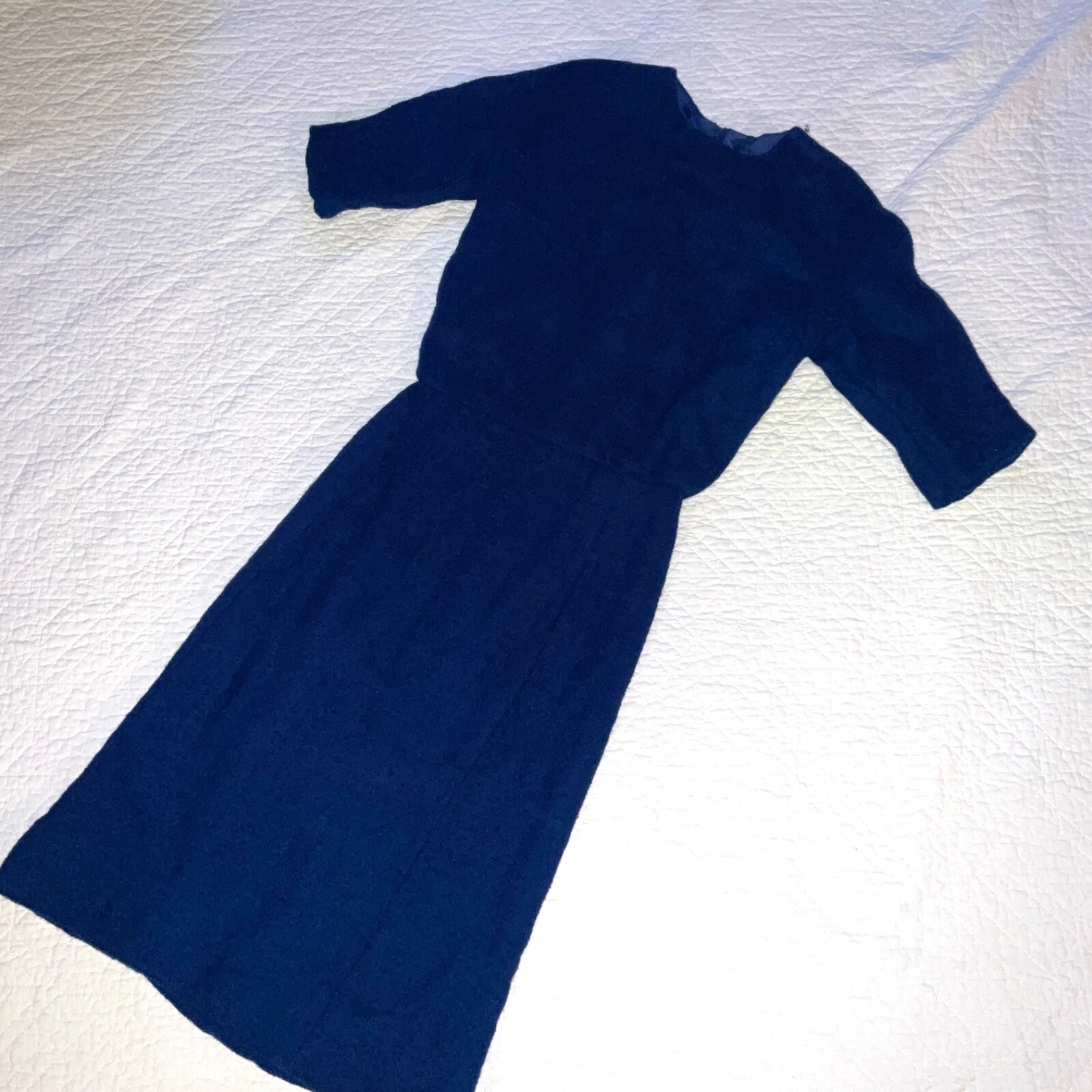 True Vintage 60s DRESS size 4 S blue wool boucle Rembrandt Mad Men