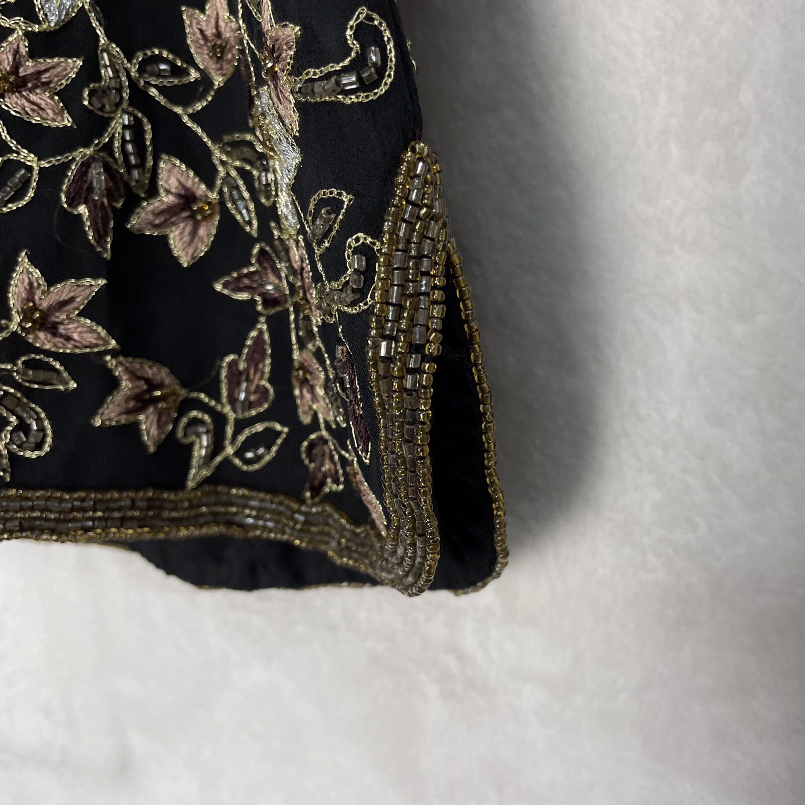 VTG Adrianna Papell Evening Silk Beaded Embroidered Jacket 16 Black Silver Gold