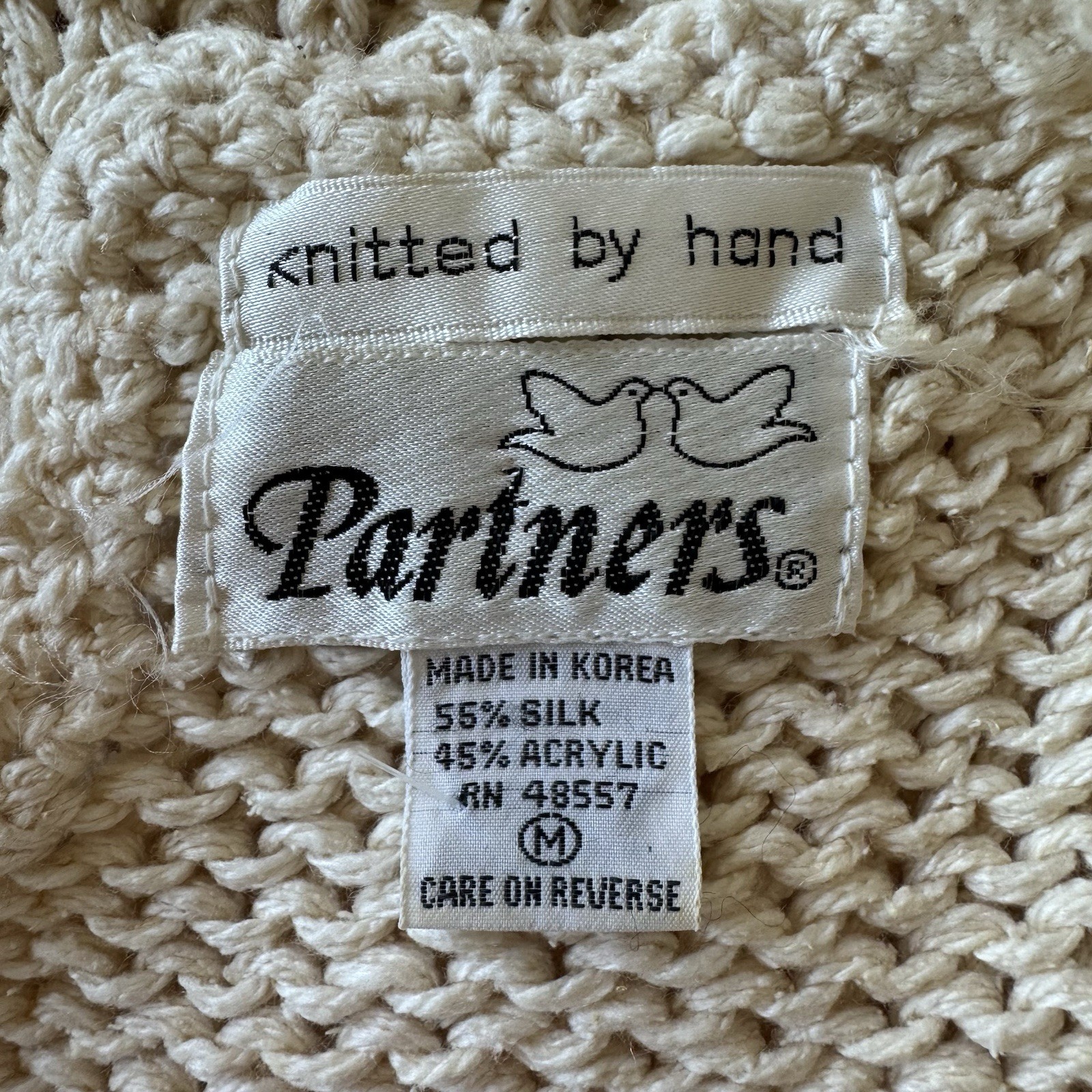 Vintage 80s Hand Knit Sweater Floral Embroidery Puff Sleeve Coquette Cottage