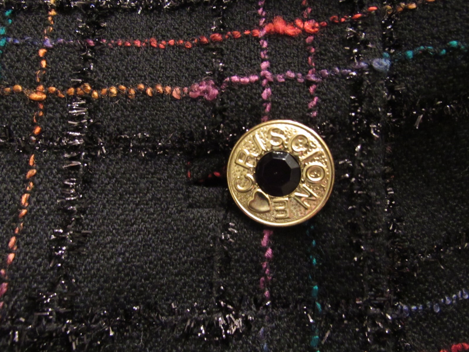 VTG 80s Criscione Cache lined blazer black multi shimmer texture plaid M